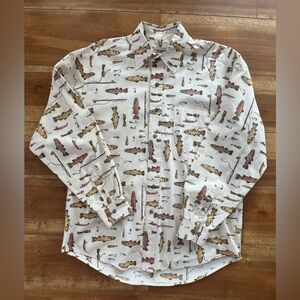 Vintage Men’s Wrangler Rugged Wear Fishing Motif Button-Up Shirt